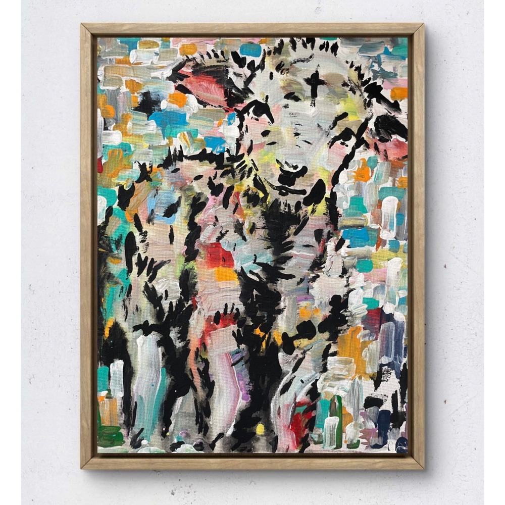 OMAN Original Abstract Lamb Painting 8x10 Canvas Farm Animal Art Multi-Color